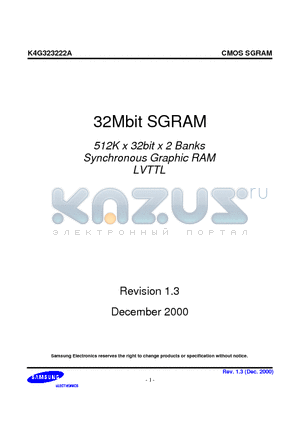 K4G323222A-PC/L50 datasheet - 32Mbit SGRAM