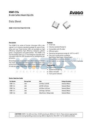 HSMF-C153 datasheet - Bi-color Surface Mount Chip LEDs