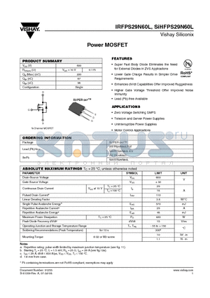IRFPS29N60L datasheet - Power MOSFET