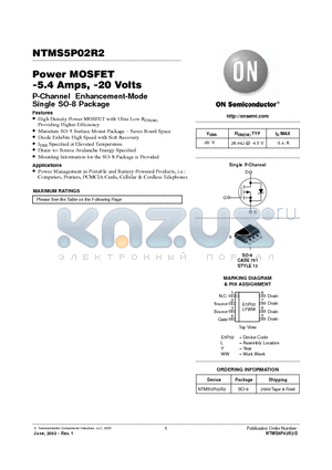 NTMS5P02R2 datasheet - Power MOSFET -5.4 Amps, -20 Volts
