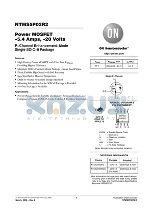 NTMS5P02R2 datasheet - Power MOSFET -5.4 Amps, -20 Volts