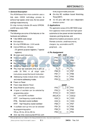 MDT2030 datasheet - 8-bit micro-controller