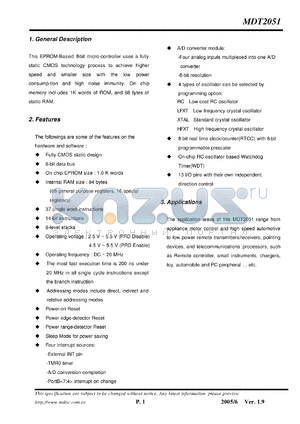 MDT2051 datasheet - 8-bit micro-controller