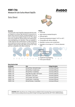 HSMF-C162 datasheet - Miniature Bi-Color Surface Mount ChipLEDs