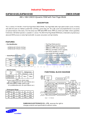 K4F661612D-TP datasheet - 4M X 16BIT CMOS DYNAMIC RAM WITH FAST PAGE MODE
