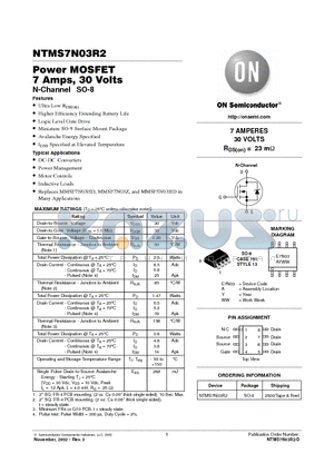 NTMS7N03R2 datasheet - Power MOSFET 7 Amps, 30 Volts