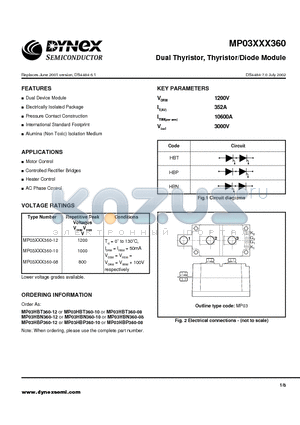 MP03HBP360-08 datasheet - Dual Thyristor, Thyristor/Diode Module