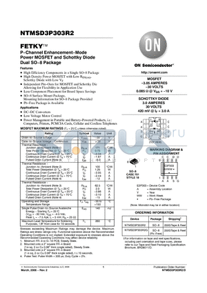 NTMSD3P303R2 datasheet - P-Channel Enhancement-Mode Power MOSFET and Schottky Diode Dual SO-8 Package