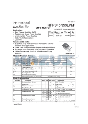 IRFPS40N50LPBF datasheet - HEXFET^Power MOSFET