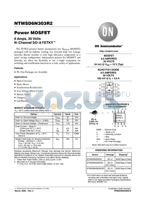 NTMSD6N303R2 datasheet - Power MOSFET 6 Amps, 30 Volts N−Channel SO−8 FETKY