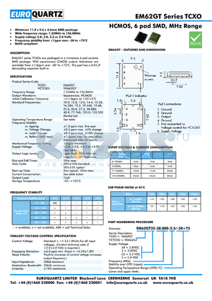 EM62GT33-38.880-2.5-30 datasheet - HCMOS, 6 pad SMD, MHz Range