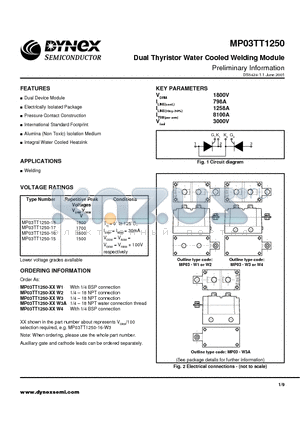 MP03TT1250 datasheet - Dual Thyristor Water Cooled Welding Module Preliminary Information