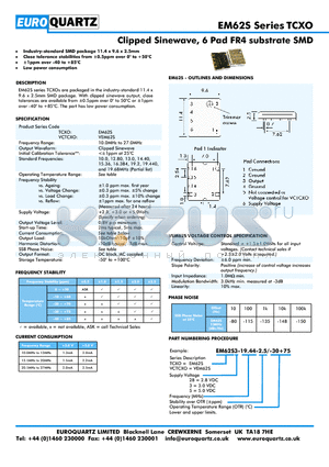 EM62S28-19.44-2.5-30 datasheet - Clipped Sinewave, 6 Pad FR4 substrate SMD