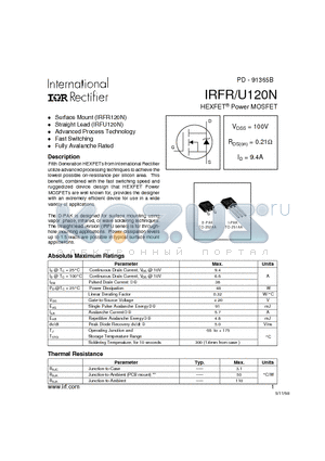 IRFR datasheet - Power MOSFET(Vdss=100V, Rds(on)=0.21ohm, Id=9.4A)