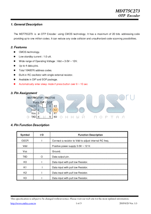MDT75C273P datasheet - OTP Encoder using CMOS technology.