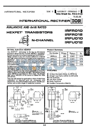 IRFR010 datasheet - AVALANCHE AND dv/dt RATED