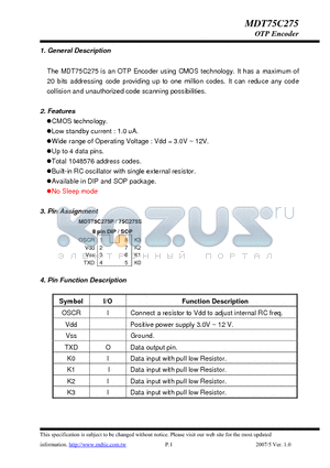 MDT75C275S datasheet - OTP Encoder