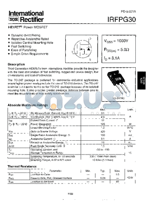 IRFPG30 datasheet - Power MOSFET(Vdss=1000V, Rds(on)=5.0ohm, Id=3.1A)