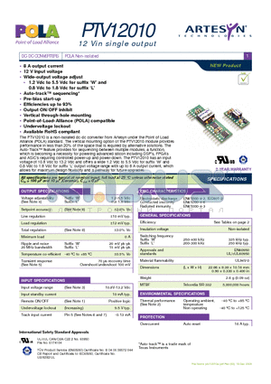 PTV12010W datasheet - DC-DC CONVERTERS POLA Non-isolated