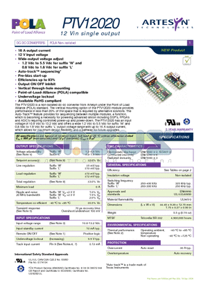 PTV12020 datasheet - DC-DC CONVERTERS