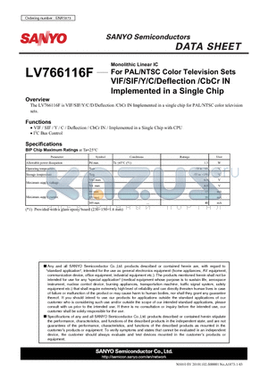 LV766116F datasheet - For PAL/NTSC Color Television Sets VIF/SIF/Y/C/Deflection /CbCr IN Implemented in a Single Chip
