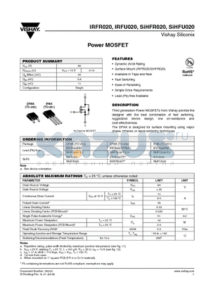 IRFR020TR datasheet - Power MOSFET