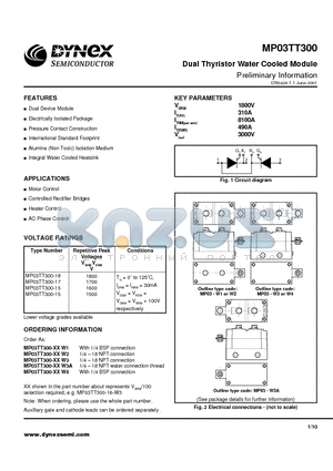 MP03TT300 datasheet - Dual Thyristor Water Cooled Module Preliminary Information