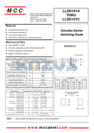 LLSD101A datasheet - Schottky Barrier Switching Diode