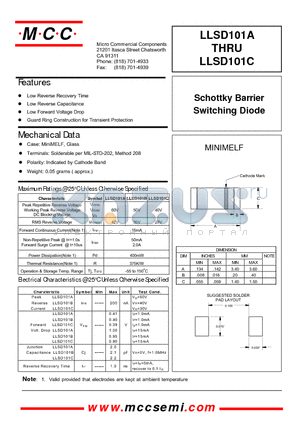 LLSD101C datasheet - Schottky Barrier Switching Diode