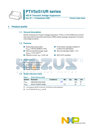 PTVS20VS1UR datasheet - 400 W Transient Voltage Suppressor