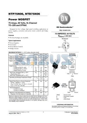 NTP75N06 datasheet - Power MOSFET