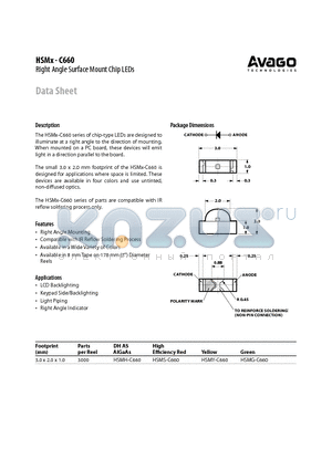 HSMH-C660 datasheet - Right Angle Surface Mount Chip LEDs