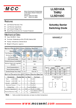 LLSD103A datasheet - Schottky Barrier Switching Diode