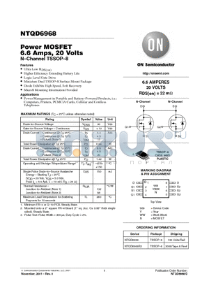 NTQD6968 datasheet - Power MOSFET 6.6 Amps, 20 Volts
