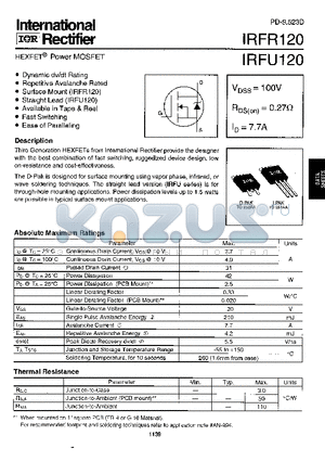 IRFR120TR datasheet - HEXFET POWER MOSFET