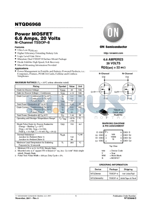 NTQD6968R2 datasheet - Power MOSFET 6.6 Amps, 20 Volts