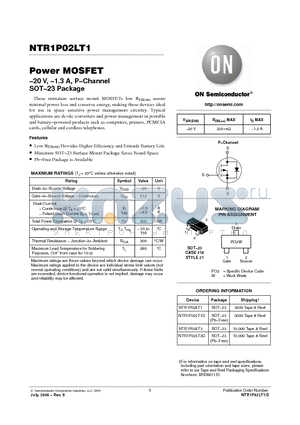 NTR1P02LT1G datasheet - Power MOSFET