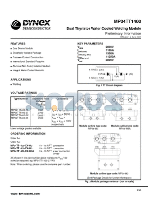 MP04TT1400-28-W3A datasheet - Dual Thyristor Water Cooled Welding Module Preliminary Information