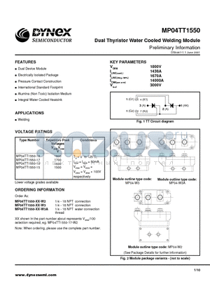 MP04TT1550-15-W3A datasheet - Dual Thyristor Water Cooled Welding Module Preliminary Information