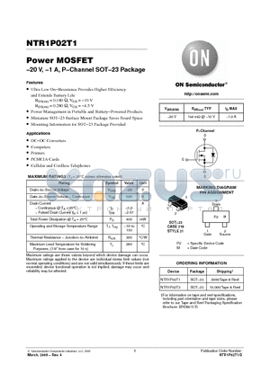 NTR1P02T1 datasheet - Power MOSFET(−20 V, −1 A, P−Channel SOT−23 Package)