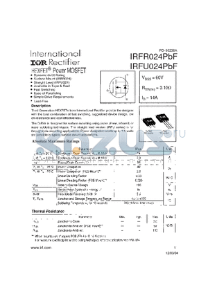 IRFR024PBF datasheet - HEXFET Power MOSFET