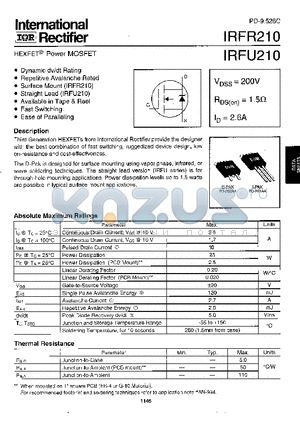 IRFR210 datasheet - Power MOSFET(Vdss=200V, Rds(on)=1.5ohm, Id=2.6A)