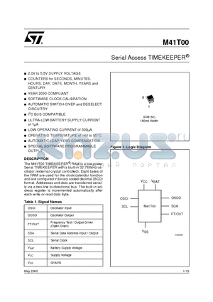 M41T00 datasheet - Serial Access TIMEKEEPER