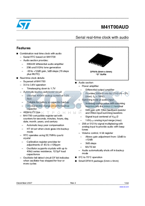 M41T00AUDD1E datasheet - Serial real-time clock with audio