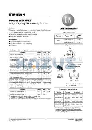 NTR4501N datasheet - Power MOSFET 20 V, 3.2 A, Single N−Channel, SOT−23