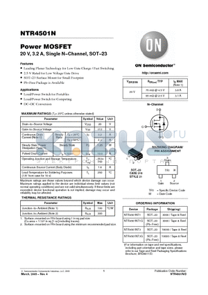 NTR4501NT1 datasheet - Power MOSFET 20 V, 3.2 A, Single N−Channel, SOT−23