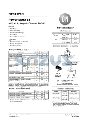 NTR4170NT3G datasheet - Power MOSFET 30 V, 3.2 A, Single N−Channel, SOT−23