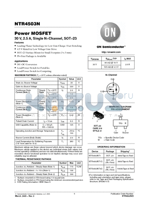 NTR4503N datasheet - Power MOSFET 30 V, 2.5 A, Single N−Channel, SOT−23