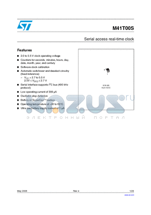 M41T00S_08 datasheet - Serial access real-time clock