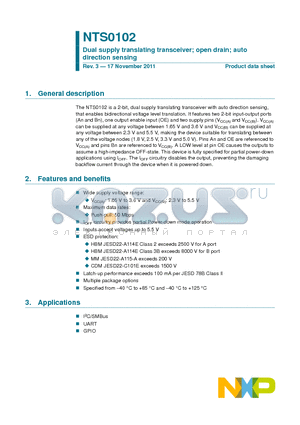 NTS0102 datasheet - Dual supply translating transceiver; open drain; auto direction sensing